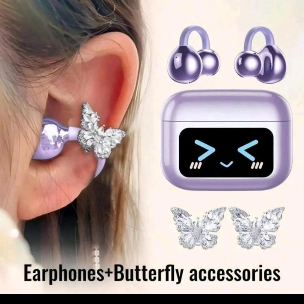 Purple Earphones with Butterfly Accessories